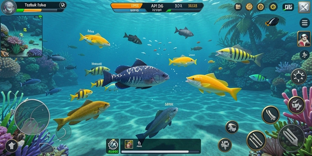 Screenshot menunjukkan aksi menembak ikan yang mendebarkan.