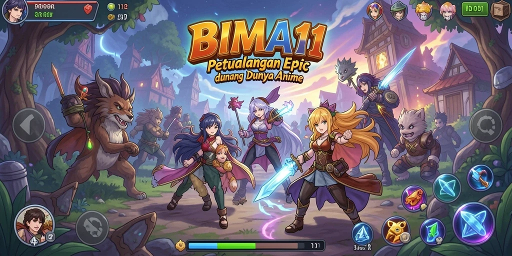 Screenshot gameplay BIMA11 yang menampilkan pertarungan karakter Anime yang seru.