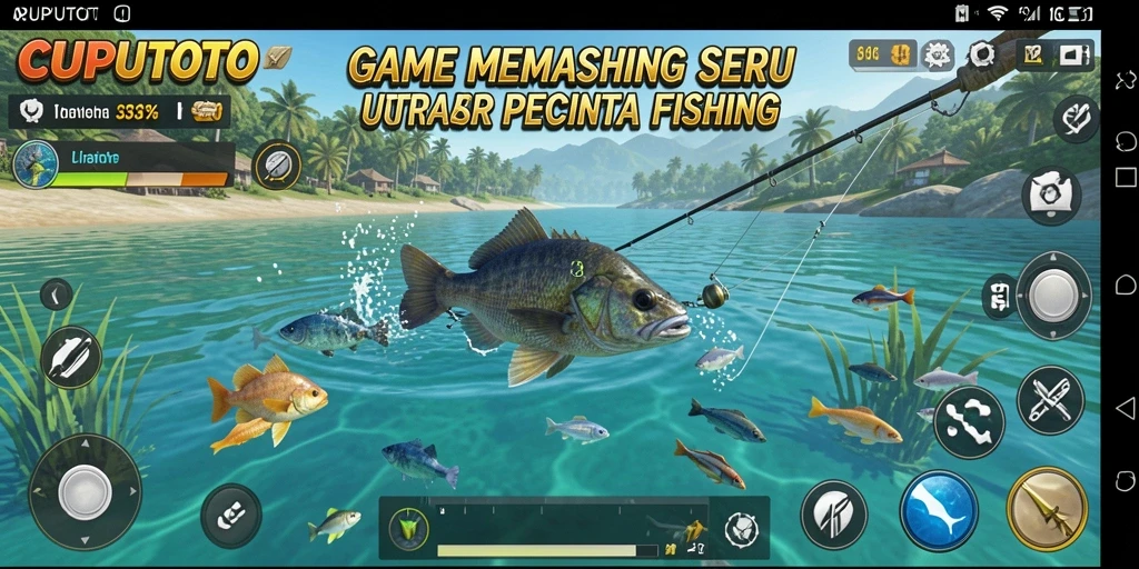 Tampilan gameplay CUPUTOTO dengan aktivitas memancing yang seru.