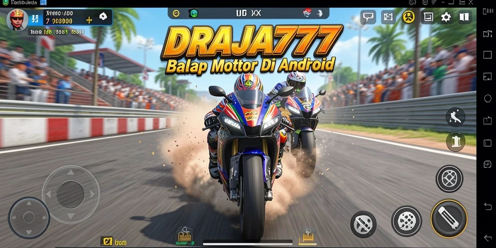 Screenshot gameplay DRAJA777 menampilkan balapan motor yang seru.