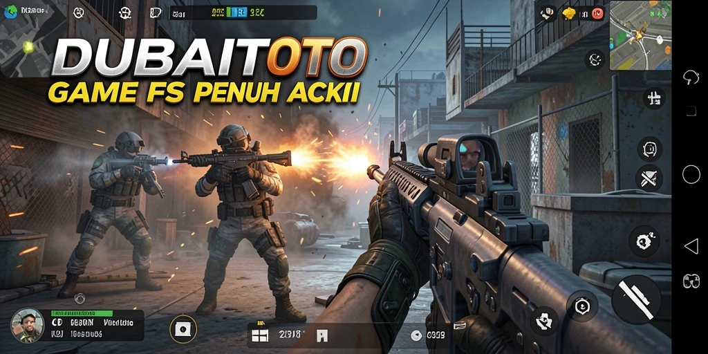 Tampilan gameplay DUBAITOTO dengan aksi tembak-menembak yang intens.
