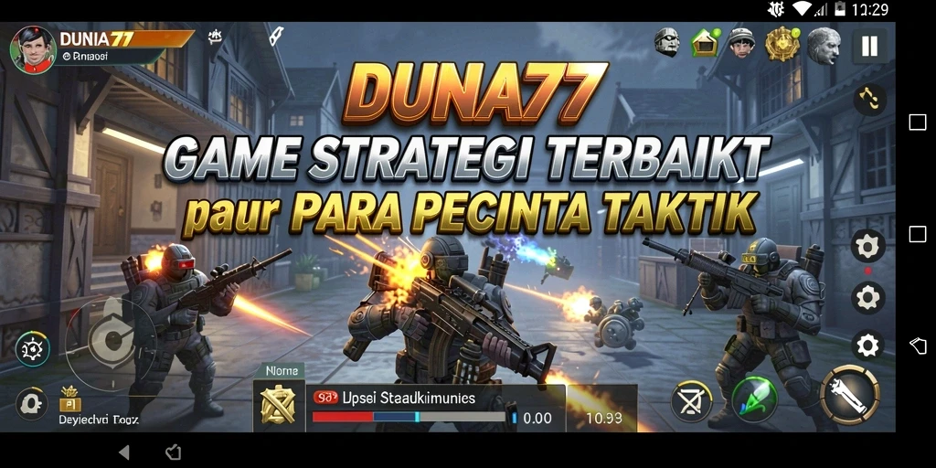 Tangkapan layar gameplay DUNIA77 yang menunjukkan pertempuran strategis.