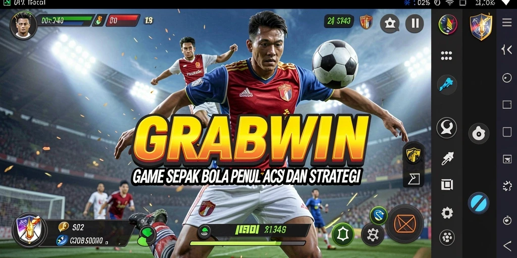 Tampilan gameplay <strong>GRABWIN</strong> yang menampilkan aksi sepak bola intens.