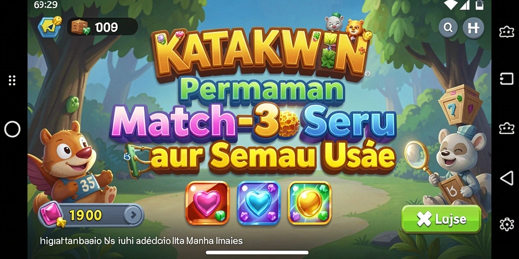 Tampilan gameplay KATAKWIN dengan katak yang berwarna-warni.