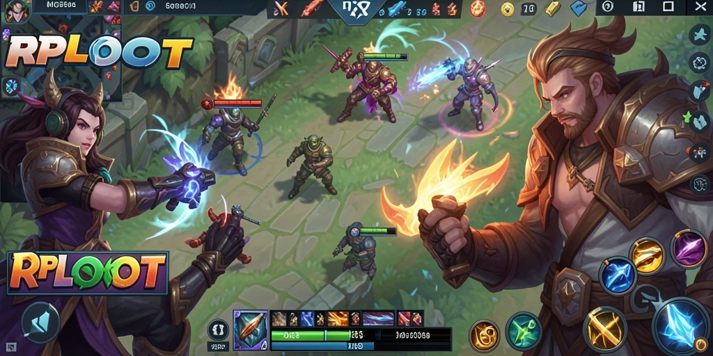 Tampilan gameplay seru dalam RPLOOT dengan karakter bertarung.