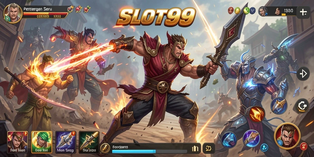 Screenshot menunjukkan pertarungan intense antara dua karakter di SLOT99.